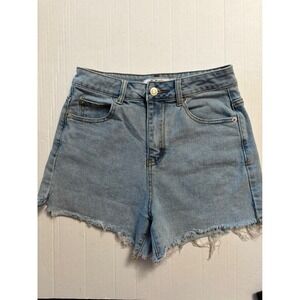 Refrain Los Angeles High Waisted Denim Shorts Light Wash Frayed Hem Size 3/26